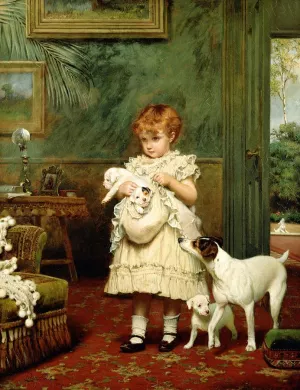 Girl with Dogs by Charles Burton Barber Oil Painting