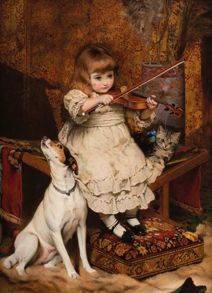 Main Product Photo of The Little Violinist  Painting by Charles Burton Barber