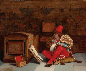 Boy with Lute by Charles Caryl Coleman Oil Painting