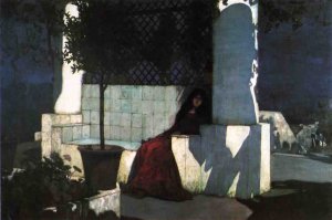 Woman Sitting in the Moonlight by Charles Caryl Coleman Oil Painting
