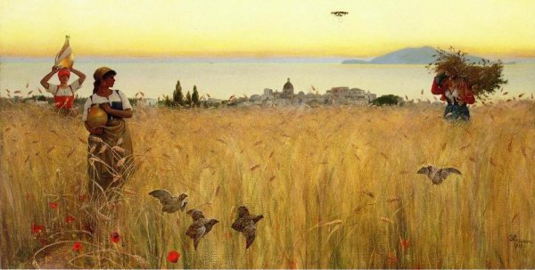 Main Product Photo of Women in the Wheat Fields, Anacapri Painting by Charles Caryl Coleman