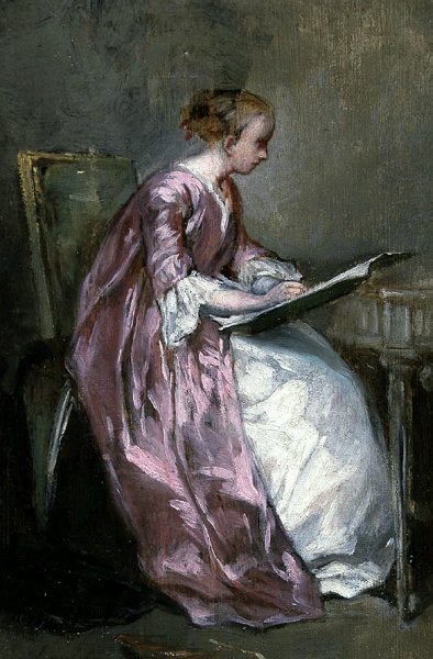 Main Product Photo of A Young Girl Drawing Painting by Charles Chaplin