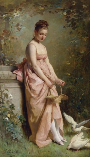 Feeding Doves by Charles Chaplin Oil Painting