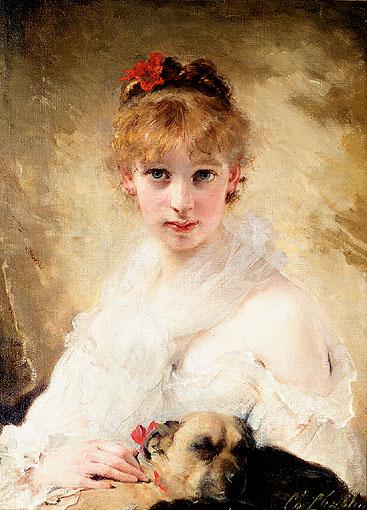 Her Favorite Dog by Charles Chaplin - Hand-Painted Oil Painting Reproduction
