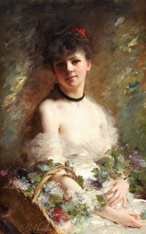 Young Woman with Flower Basket by Charles Chaplin Oil Painting