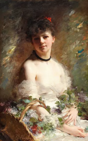 Young Woman with Flower Basket by Charles Chaplin Oil Painting