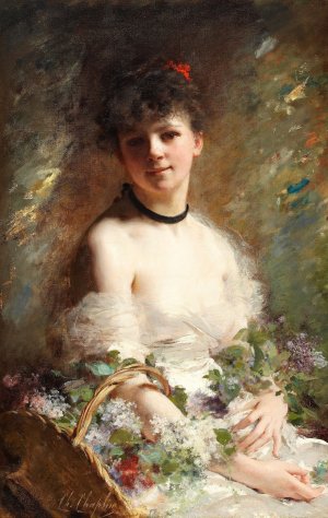 Young Woman with Flower Basket Oil painting by Charles Chaplin