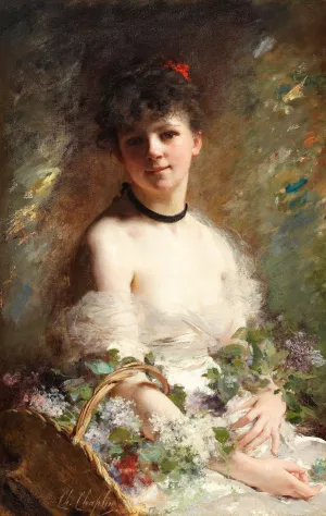 Young Woman with Flower Basket by Charles Chaplin Oil Painting