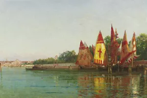 Sailboats In Venice by Charles Clement Calderon Oil Painting