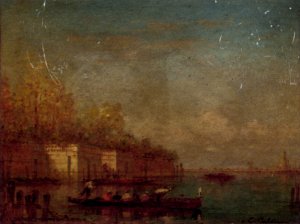 Setting off in a Ferry in the Venetian Lagoon by Charles Clement Calderon Oil Painting