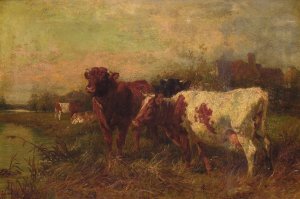 Cows at Pasture by Charles Collins Oil Painting