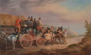 Mail Coaches on the Road- the `Quicksilver'Devonport-London Royal Mail about to Start with a new Te… by Charles Cooper Henderson Oil Painting