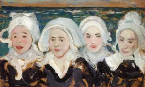 Four Breton Women at the Seashore by Charles Cottet Oil Painting