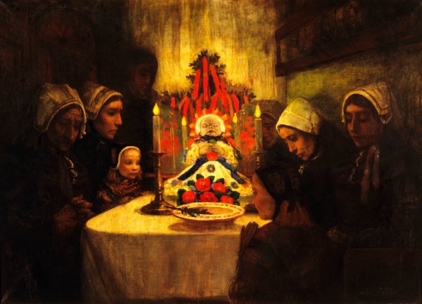 Main Product Photo of Gens d'Ouessant veillant un enfant mort  Painting by Charles Cottet