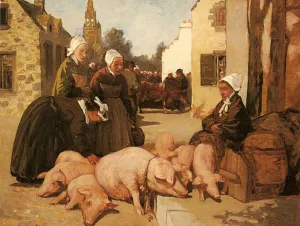 Selling Livestock by Charles Cottet - Oil Painting Reproduction