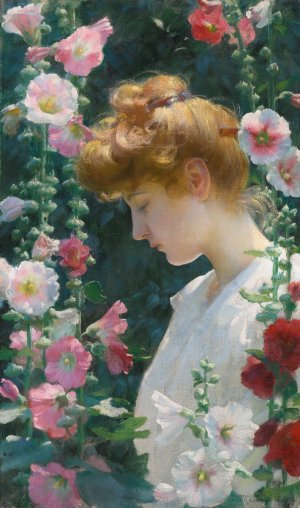 Hollyhocks and Sunlight by Charles Courtney Curran Oil Painting