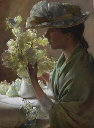 Lady with a Bouquet by Charles Courtney Curran Oil Painting