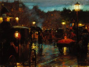 Paris at Night by Charles Courtney Curran Oil Painting