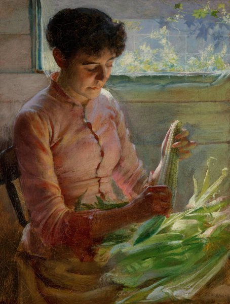 Main Product Photo of Shucking Corn  Painting by Charles Courtney Curran