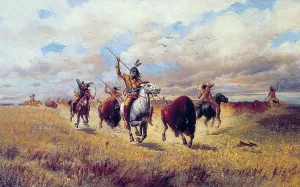 Indian Buffalo Hunt by Charles Craig - Oil Painting Reproduction