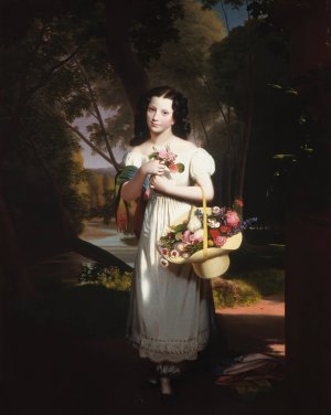 Little Girl with Flowers by Charles Cromwell Ingham Oil Painting
