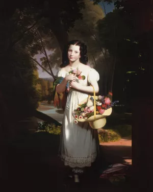Little Girl with Flowers by Charles Cromwell Ingham Oil Painting