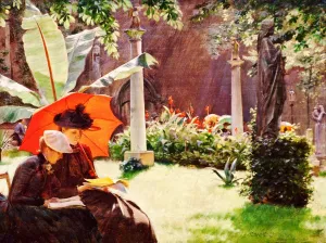 Afternoon in the Cluny Garden, Paris painting by Charles Curran