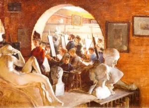 An Alcove in the Art Students League by Charles Curran Oil Painting