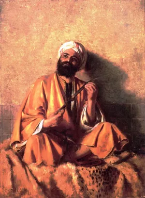 Arab Figure with Simitar by Charles Curran - Oil Painting Reproduction