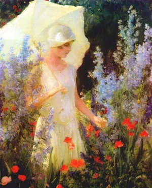 Blue Delphiniums by Charles Curran - Oil Painting Reproduction