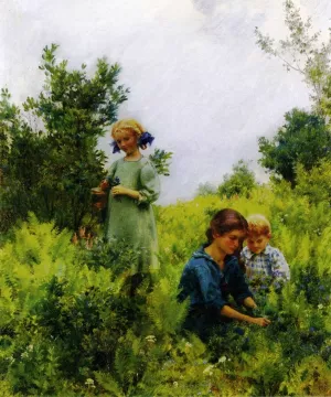 Blueberries and Ferns by Charles Curran Oil Painting