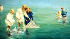 Children at the Shore by Charles Curran Oil Painting