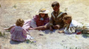 Children by the Seashore by Charles Curran - Oil Painting Reproduction