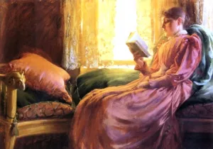 Girl Reading by Charles Curran Oil Painting