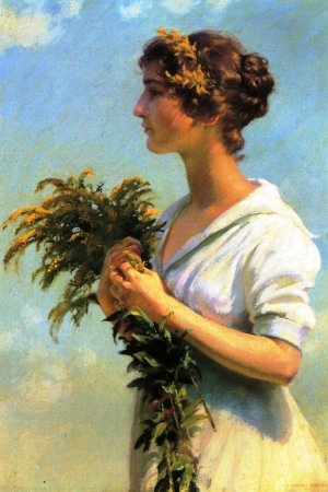 Girl with Goldenrod Oil painting by Charles Curran