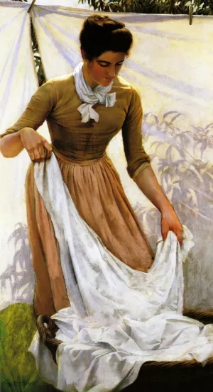 Hanging out Linen Oil painting by Charles Curran