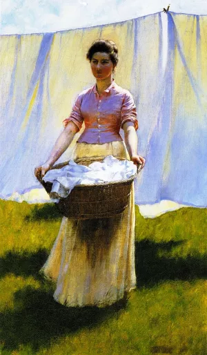 Hanging Out the Clothes by Charles Curran Oil Painting