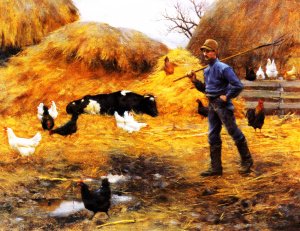 In the Barnyard by Charles Curran Oil Painting