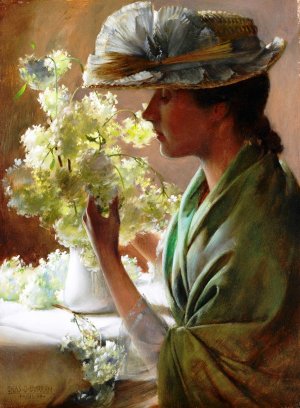 Lady with a Bouquet by Charles Curran Oil Painting