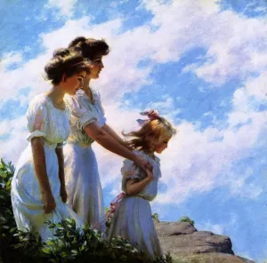On the Cliff by Charles Curran - Oil Painting Reproduction