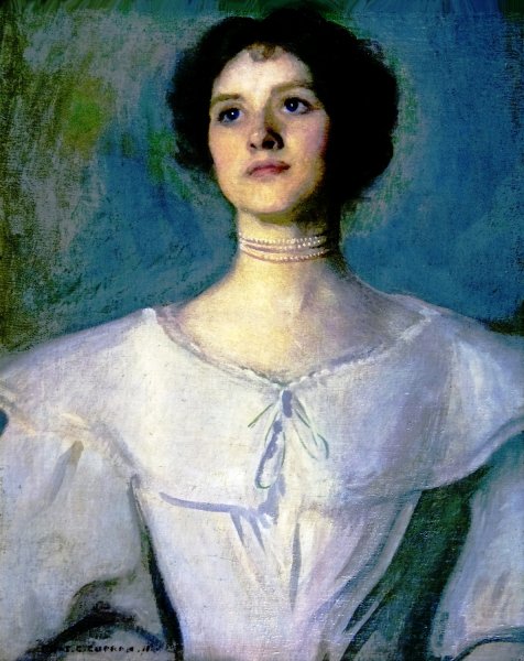 Main Product Photo of Portrait of a Woman in a White Dress Painting by Charles Curran