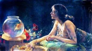 The Goldfish by Charles Curran - Oil Painting Reproduction