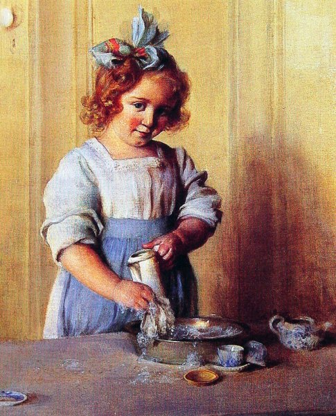 Main Product Photo of Washing Dishes Painting by Charles Curran
