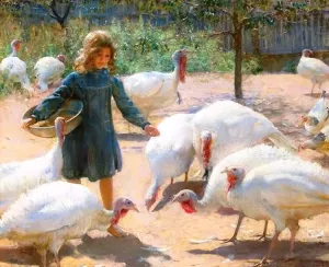 White Turkeys by Charles Curran Oil Painting