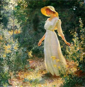 Woman in a White Dress in a Garden by Charles Curran Oil Painting