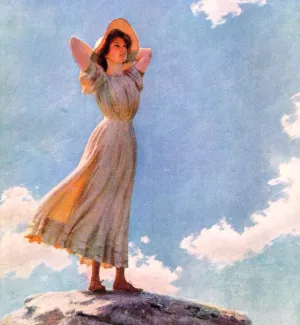 Woman on the Top of a Mountain by Charles Curran - Oil Painting Reproduction
