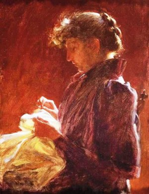 Woman Sewing by Charles Curran Oil Painting