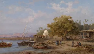 Les Bords Du Nil by Charles De Tournemine Oil Painting