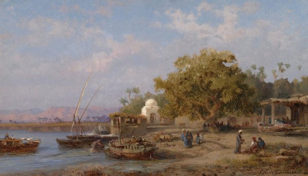 Main Product Photo of Les Bords Du Nil Painting by Charles De Tournemine