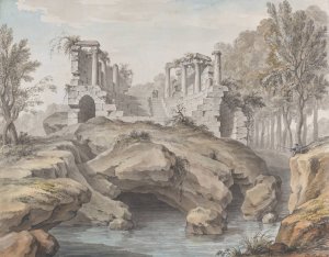 Design for a Naumachia, in the gardens at Chateau d'Enghien, Belgium by Charles De Wailly Oil Painting